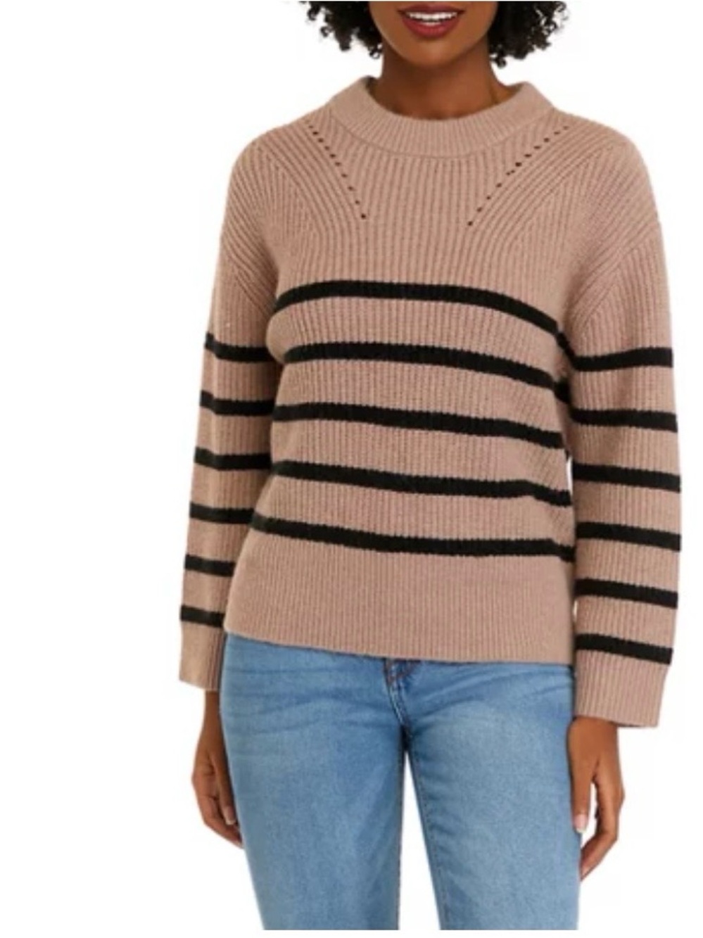 Philosophy Striped Taupe and Black Crewneck Sweater
